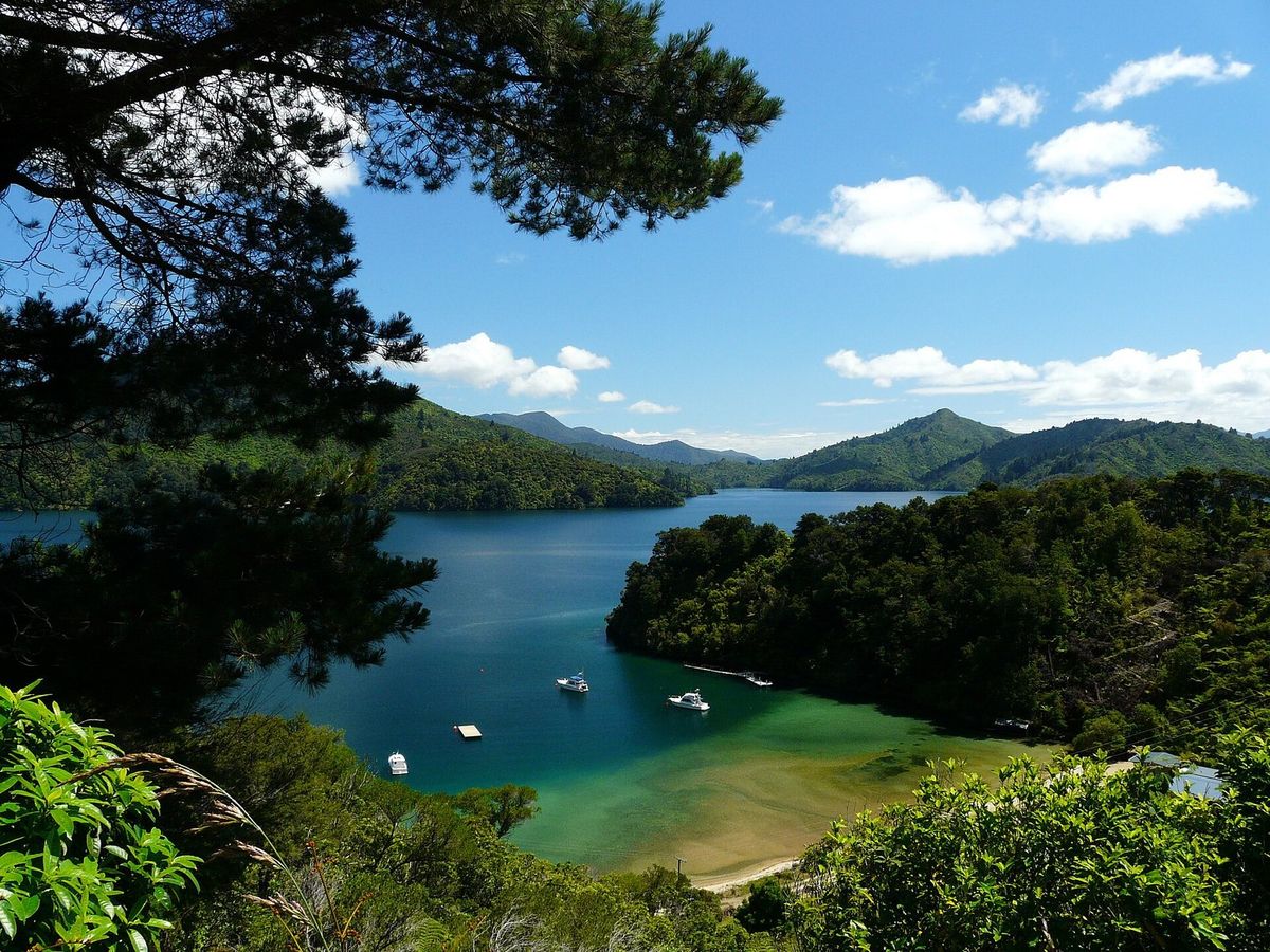 A small sheltered bay seen from the road above