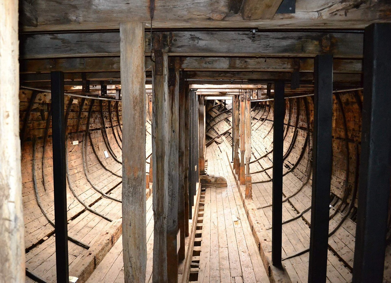 The timber hold of the Edwin Fox, showing the lines of the old hull