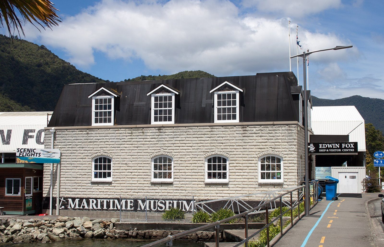 The Edwin Fox Maritime Museum building beside Picton harbour