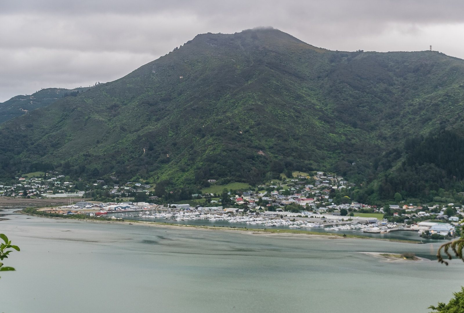 The small town of Havelock beside its marina and estuary