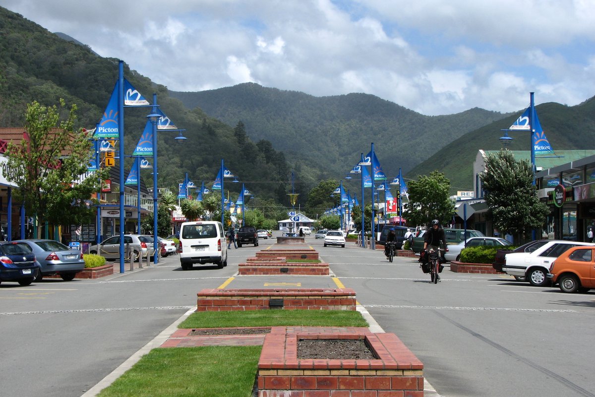 High Street in Picton town centre, lined with shops and cafes