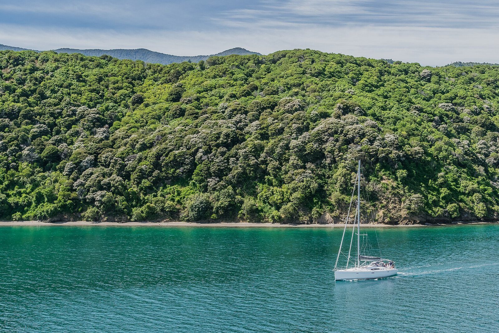A yacht moored on calm water in Picton Harbour