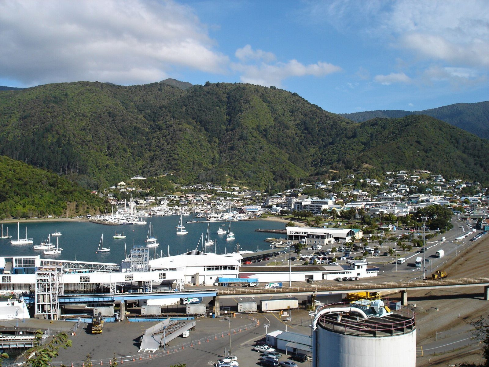 Picton township and harbour seen from above on Queen Charlotte Drive