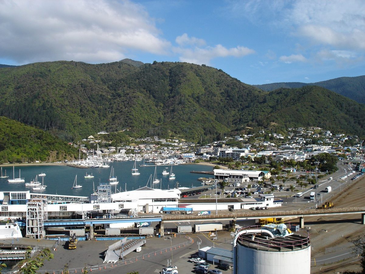 View back over Picton harbour, marina and town from Queen Charlotte Drive.
