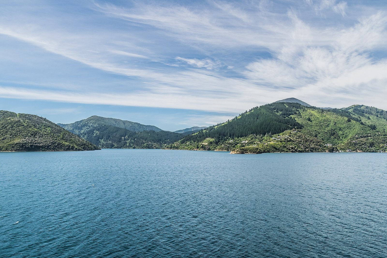 Calm water and bush hills at Whatamango Bay